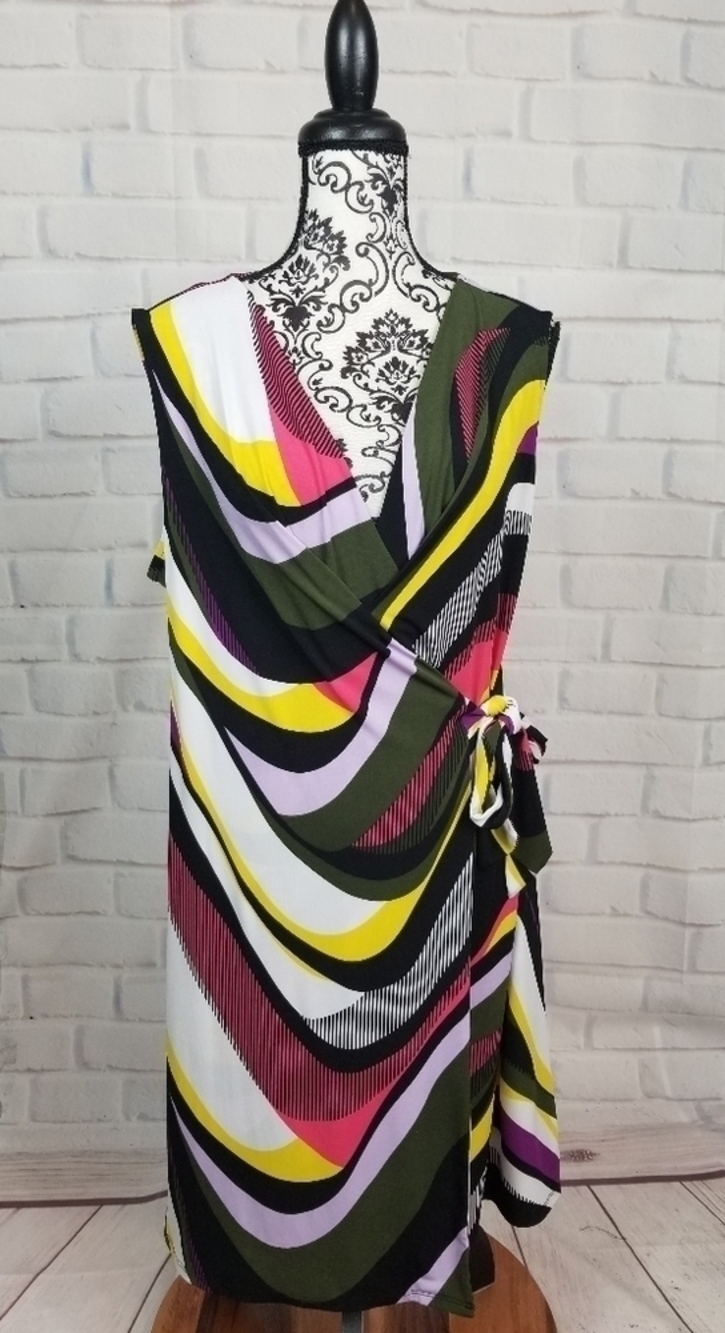 Dana Buchman geo print faux wrap stretch dress